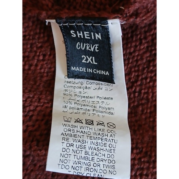 Shein Curve 2XL Poncho Sweater Burgundy Turtleneck Cable Knit Button Detail - Picture 16 of 16